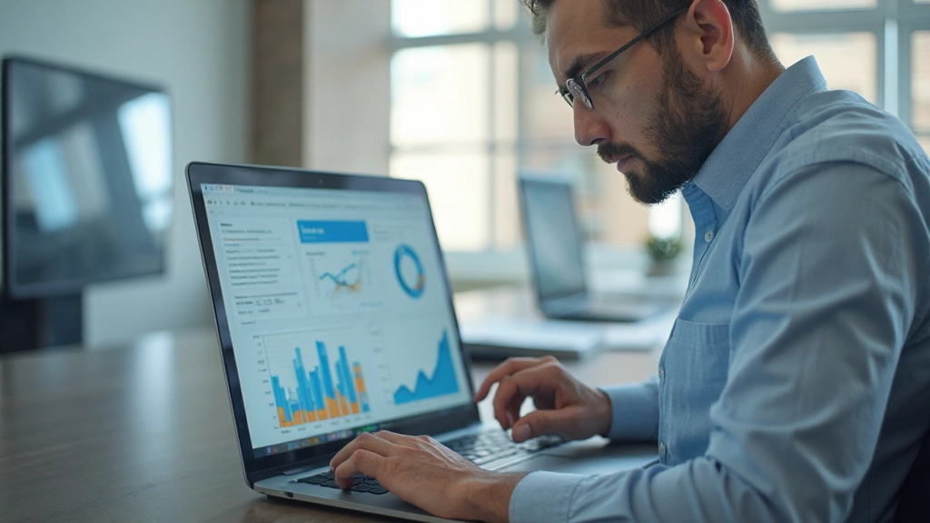 Таблица с аналитическими данными и графиками на экране ноутбука