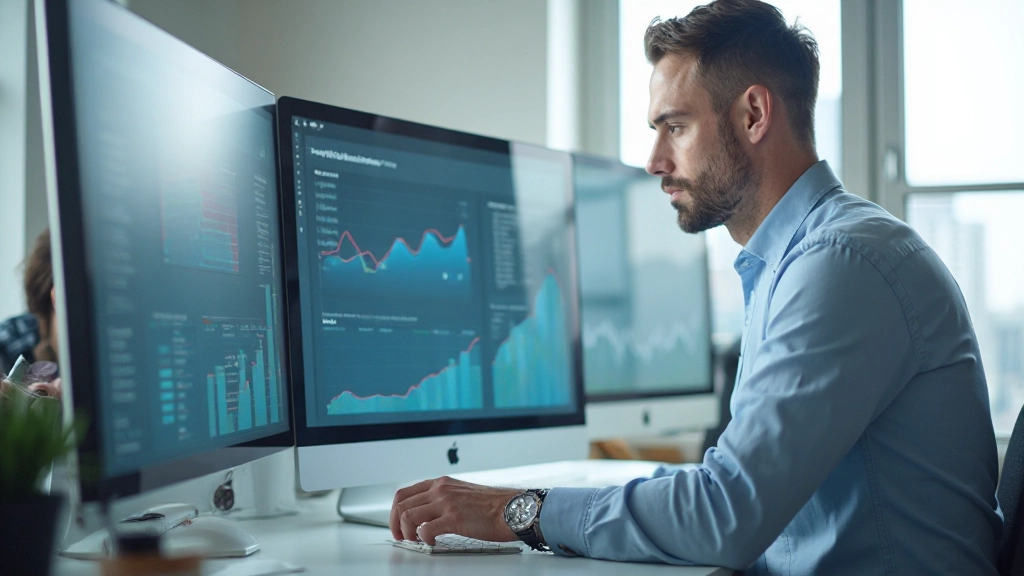 Аналитическая панель с графиками цифрового маркетинга на экране монитора